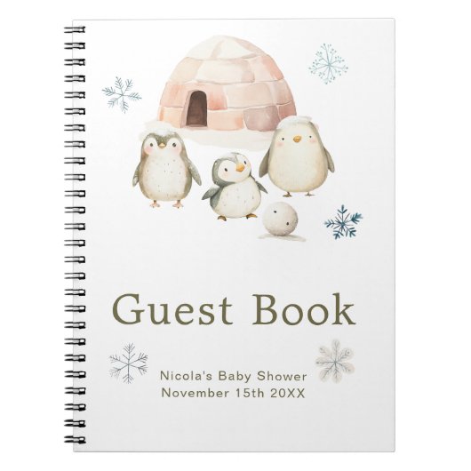 Carnet Cute Winter Penguins Baby Shower Guest Book (Devant)