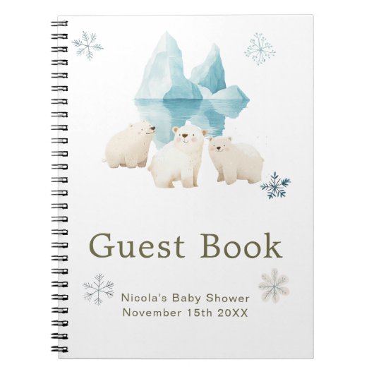 Carnet Cute Winter Polar Bears Baby Shower Guest Book (Devant)