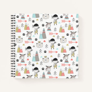 Carnet Cute Woodland Animaux et Motif de garçon indien