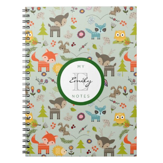 Carnet Cute Woodland Créatures Animaux Motif & Monogramme (Devant)