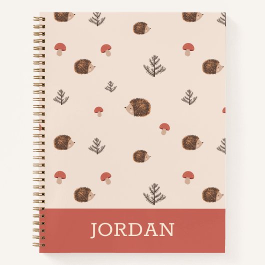 Carnet Cute Woodland Hérisson et Motif de champignons (Devant)