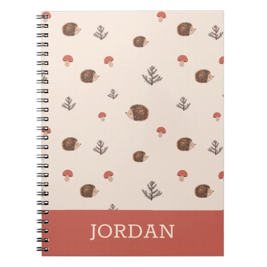 Carnet Cute Woodland Hérisson et Motif de champignons (Devant)