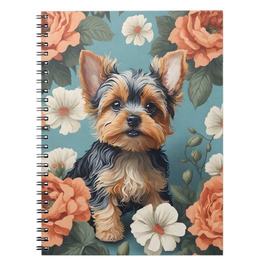 Carnet Cute Yorkshire Terrier Puppy Floral (Devant)