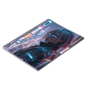 Carnet Cyberpunk Cityscape Poster Futuriste Femme Hacke