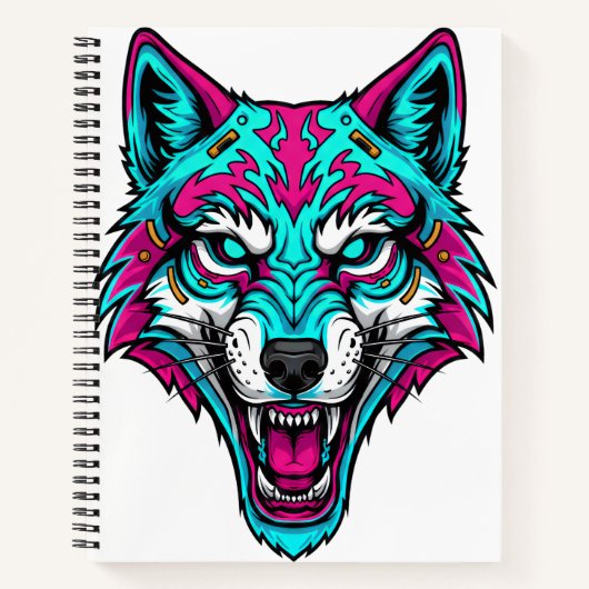 Carnet Cyberpunk Neon Wolf - Synthwave Robotic Animal (Devant)