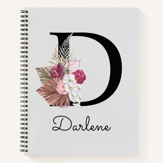 Carnet D initiale florale rose moderne (Devant)