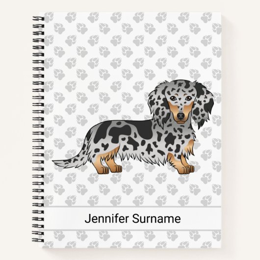 Carnet Dachshund à longs poils noir et tan panaché & Text (Devant)