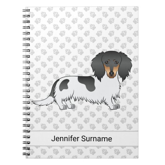 Carnet Dachshund à poil long piebalde noir et feu & Texte (Devant)