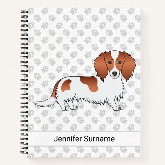 Carnet Dachshund à poil long pied rouge dessin animé chie (Devant)