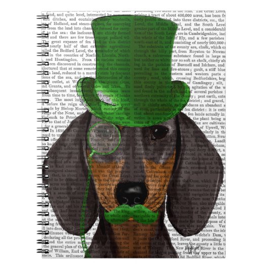 Carnet Dachshund avec Chapeau Vert Haut Chapeau Noir Tan  (Devant)