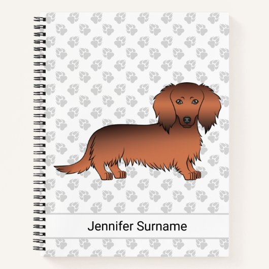 Carnet Dachshund de dessin animé à poil long rouge sablé (Devant)