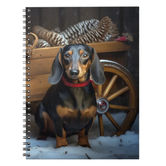 Carnet Dachshund Snows Sleigh Décor de Noël (Devant)