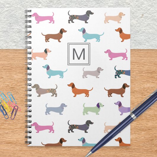 Carnet Dachshunds Motif élégant coloré Monogramme