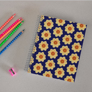 Carnet Dahlia jaune motif floral sur bleu