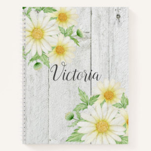 Carnet Daisies Floral Script personnalisé Rustique