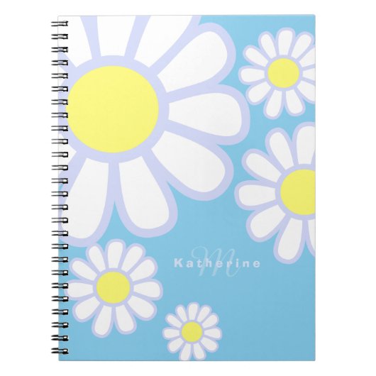 Carnet Daisy Simple Monogramme Bébé Bleu (Devant)