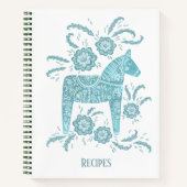 Carnet Dala suédois Cheval Turquoise Folk Art Recette (Devant)