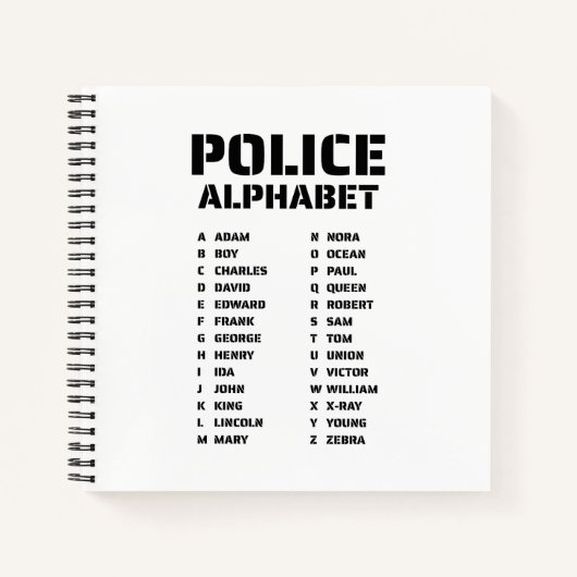 Carnet d'Alphabet Phonétique de la Police (Devant)