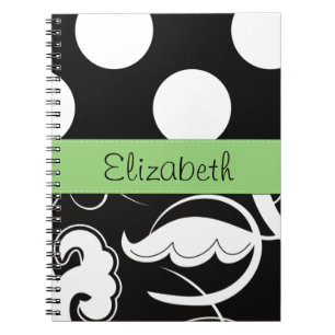 Carnet Damas, Pois, noir et blanc, Votre nom