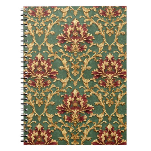 Carnet Damassé baroque or émeraude (Devant)