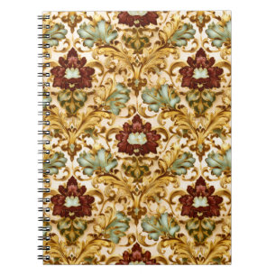 Carnet Damassé floral victorien doré avec sauge