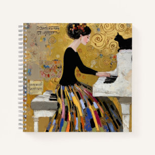 Carnet Dame au piano Gold Klimt avec chat noir