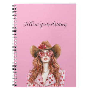 Carnet Dame aux Cheveux Rouges Cowgirl Cœurs