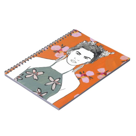 Carnet Dame aux fleurs roses - Orange (Côté gauche)