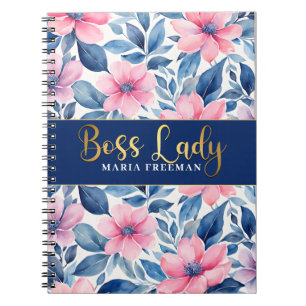 Carnet Dame Boss floral bleu