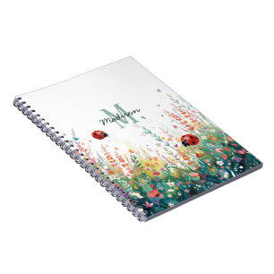 Carnet Dame coccinelle aquarelle printanière Monogramme F