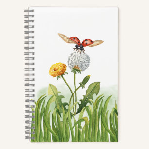 Carnet Dame coccinelle et pissenlits à l'aquarelle
