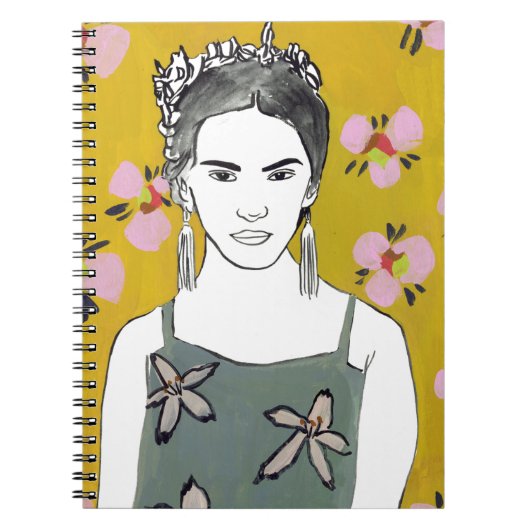 Carnet Dame en fleurs roses - Jaune (Devant)
