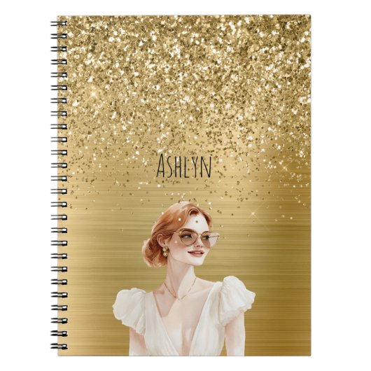 Carnet Dame Pailletée Or Cheveux Rouges (Devant)