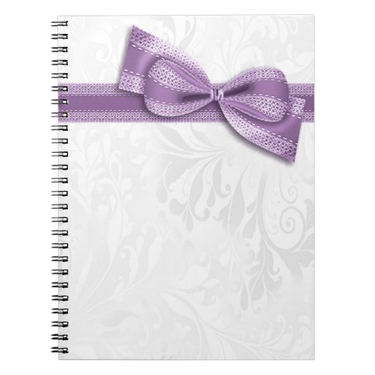 Carnet Damier blanc et nœud faux violet (Devant)