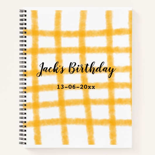 Carnet damier jaune noir ajouter nom date anniversaire (Devant)