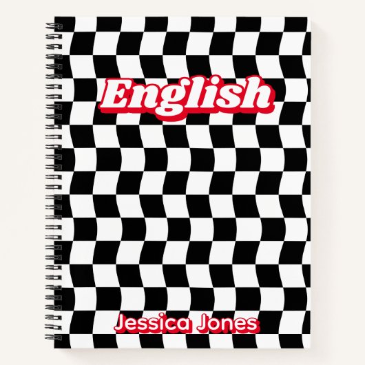 Carnet Damier Rétro Noir Blanc Matière Scolaire (Devant)