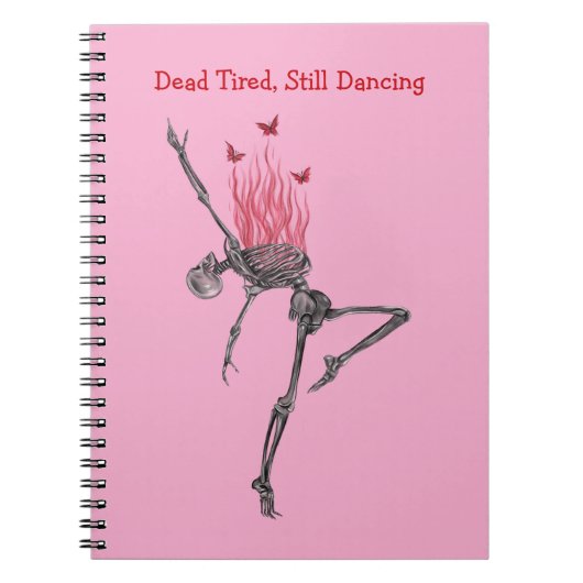 Carnet Dancing Red Fire Flames Skeleton Illustration Pink (Devant)