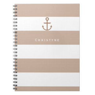 Carnet d'ancrage rayé marron taupe et blanc