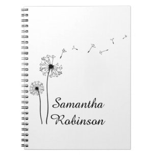 Carnet Dandelion noir et blanc soufflant dans le vent