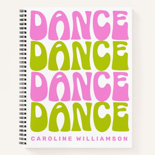 Carnet Danse Retro Typographie rose et vert Personnalisé (Devant)