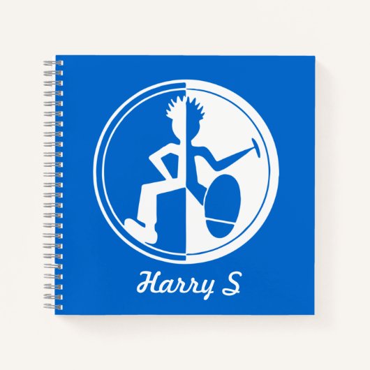Carnet Danseur funky blanc sur graphique bleu personnalis (Devant)