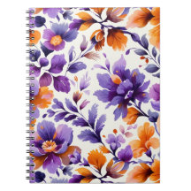 Carnet d'aquarelle florale orange et violet