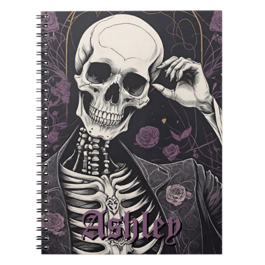 Carnet Dark Boho Gothic Skeleton & Roses Halloween (Devant)