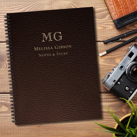 Carnet Dark Brown Faux Leather Gold Monogrammed