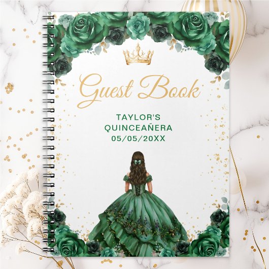 Carnet Dark Green Princess Quinceañera Guest Book