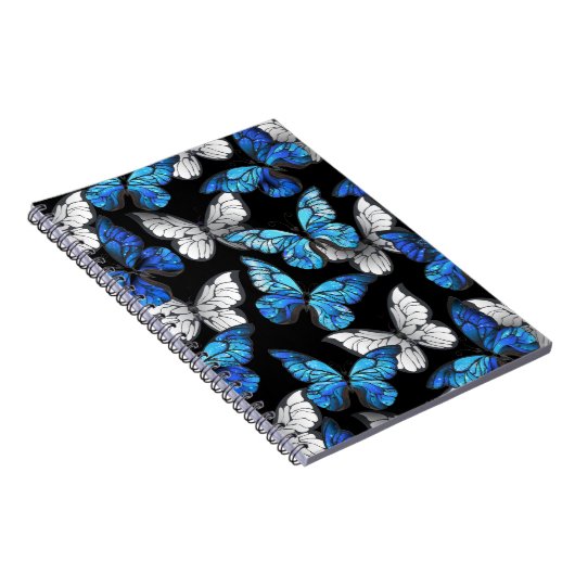 Carnet Dark Seamless Pattern with Blue Butterflies Morpho (Côté Droit)