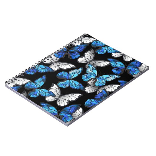 Carnet Dark Seamless Pattern with Blue Butterflies Morpho (Côté gauche)