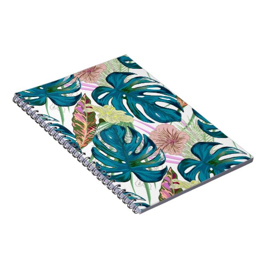 Carnet Dark turquoise monstera, delicate peach and yellow (Côté Droit)