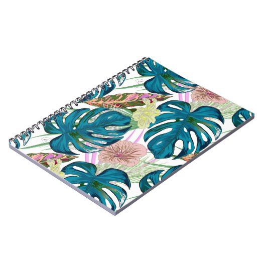 Carnet Dark turquoise monstera, delicate peach and yellow (Côté gauche)