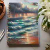 Carnet d'art de vagues océaniques au coucher de so